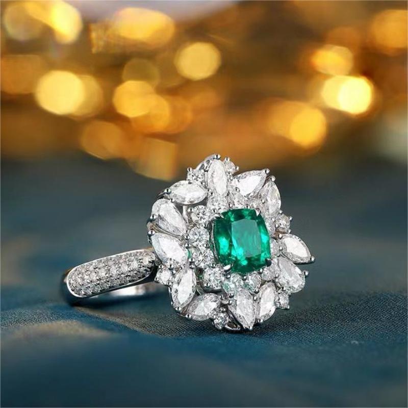 Ruif Jewelry New 18k White Gold 0.73ct Lad Grown Emerald Dual-use Ring High Fine Jewelry for Women Party Gift