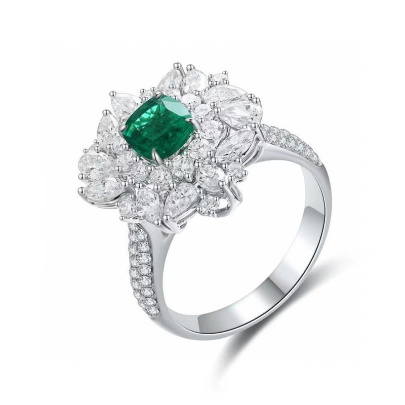 Ruif Jewelry New 18k White Gold 0.73ct Lad Grown Emerald Dual-use Ring High Fine Jewelry for Women Party Gift