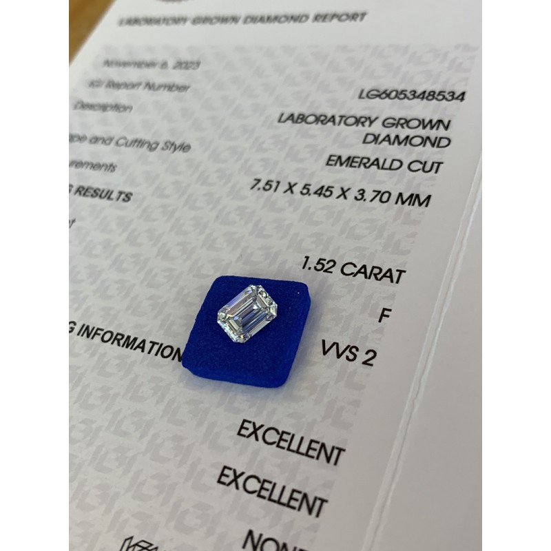 Pirmiana 1.5-1.6ct D VS1/F VVS2 Lab Grown Diamond Emerald Cut IGI Certificate CVDdiamond for Jewelry Making