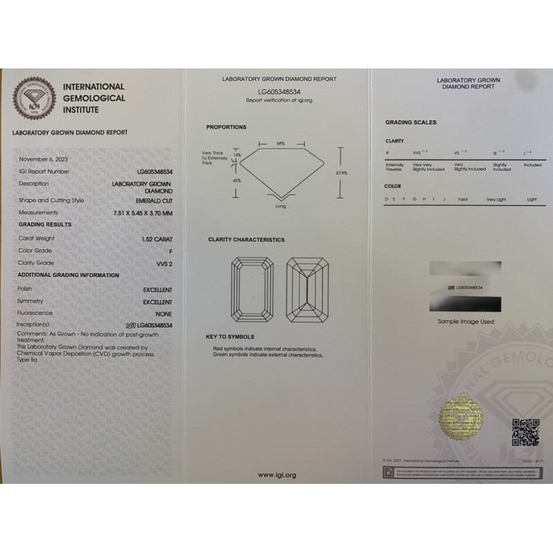 Pirmiana 1.5-1.6ct D VS1/F VVS2 Lab Grown Diamond Emerald Cut IGI Certificate CVDdiamond for Jewelry Making