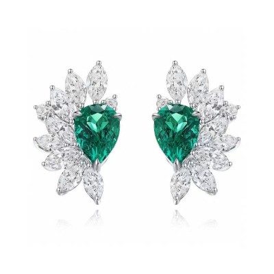 Ruif Jewelry New 18k White Gold 1.12ct Lad Grown Emerald Earrings High Fine Jewelry for Women Party Gift