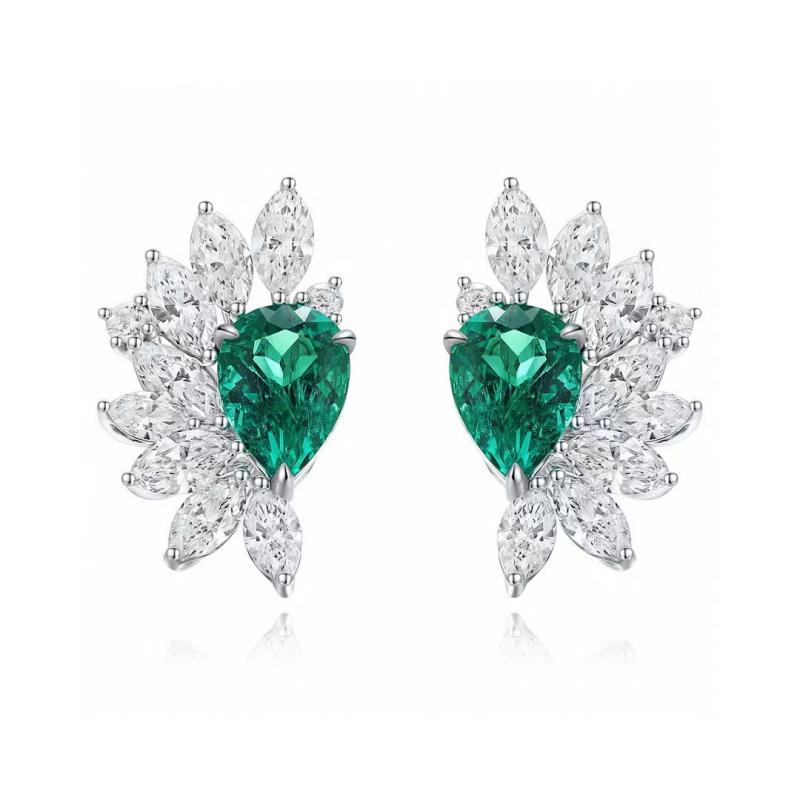 Ruif Jewelry New 18k White Gold 1.12ct Lad Grown Emerald Earrings High Fine Jewelry for Women Party Gift