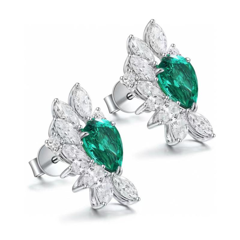 Ruif Jewelry New 18k White Gold 1.12ct Lad Grown Emerald Earrings High Fine Jewelry for Women Party Gift