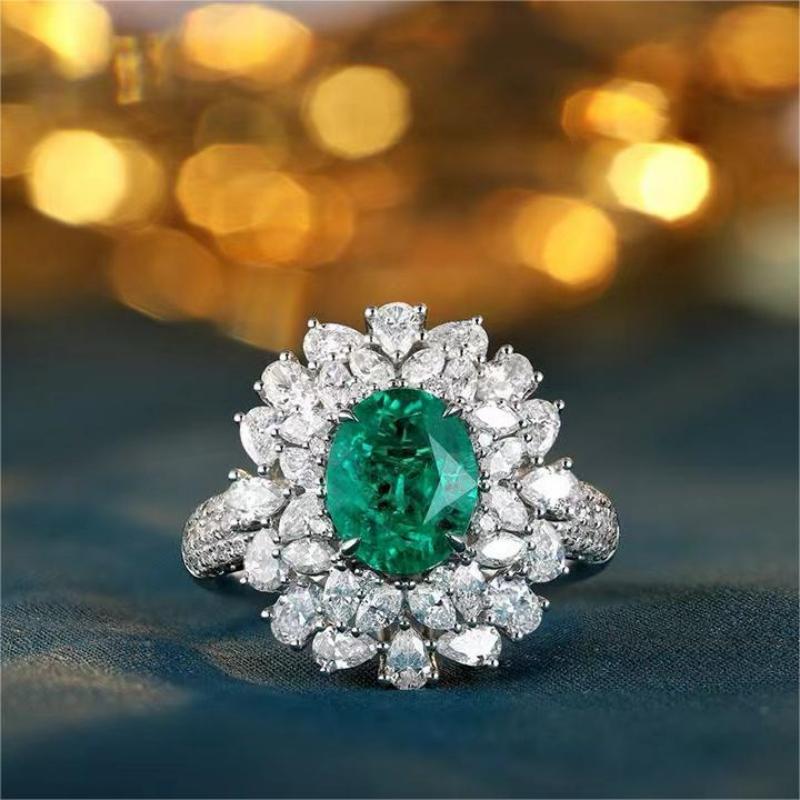 Ruif Jewelry New 18k White Gold 1.365ct Lad Grown Emerald Dual-use Ring High Fine Jewelry for Women Party Gift