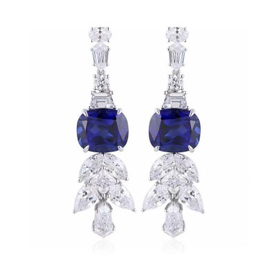 Ruif Jewelry New 18k White Gold 10.55ct Lad Grown Sapphire Earrings High Fine Jewelry for Women Party Gift