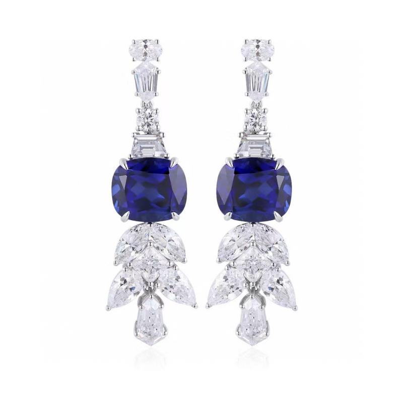 Ruif Jewelry New 18k White Gold 10.55ct Lad Grown Sapphire Earrings High Fine Jewelry for Women Party Gift