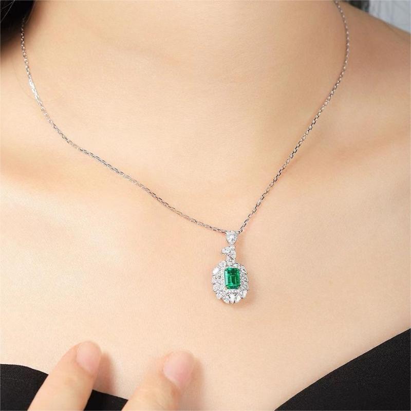 Ruif Jewelry Fashion 1ct Lab Grown Emerald Pendant Necklace 18k Gold Jewelry Engagement Gift Women