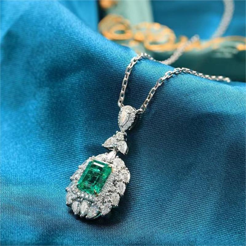 Ruif Jewelry Fashion 1ct Lab Grown Emerald Pendant Necklace 18k Gold Jewelry Engagement Gift Women