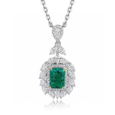 Ruif Jewelry Fashion 1ct Lab Grown Emerald Pendant Necklace 18k Gold Jewelry Engagement Gift Women