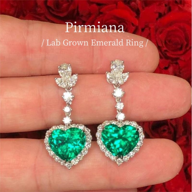 Ruif Jewelry Customized PT950 12.38ct Lab Grown Emerald Earring With DEF Lab Grown Diamond Jewelry for Women