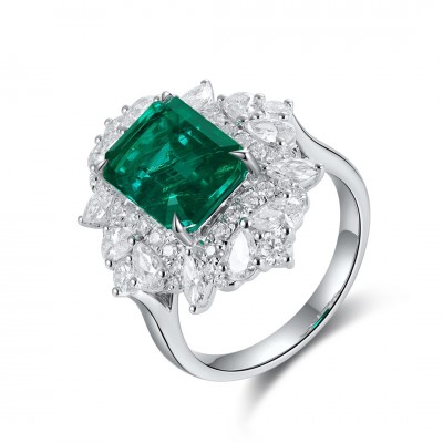 Ruif Jewelry New 18k White Gold 3.37ct Lad Grown Emerald Ring High Fine Jewelry for Women Party Gift