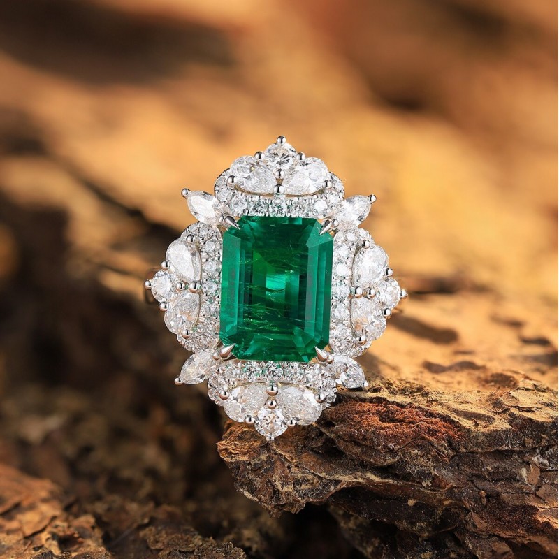 Ruif Jewelry New 18k White Gold 3.37ct Lad Grown Emerald Ring High Fine Jewelry for Women Party Gift