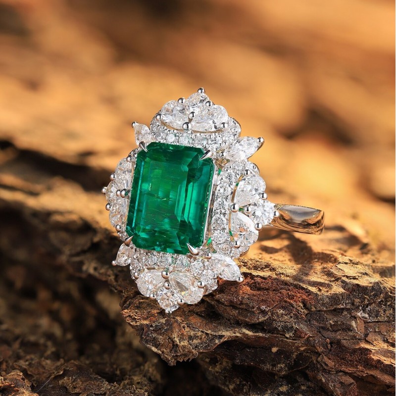 Ruif Jewelry New 18k White Gold 3.37ct Lad Grown Emerald Ring High Fine Jewelry for Women Party Gift