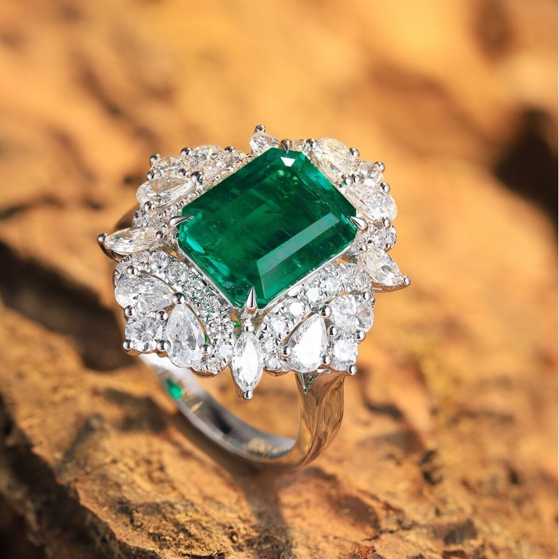 Ruif Jewelry New 18k White Gold 3.37ct Lad Grown Emerald Ring High Fine Jewelry for Women Party Gift