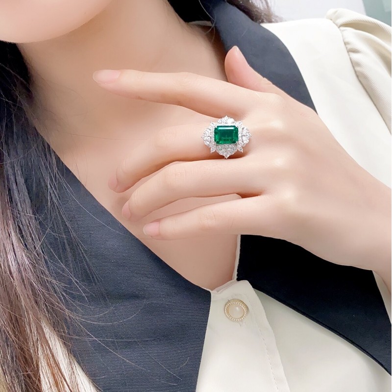 Ruif Jewelry New 18k White Gold 3.37ct Lad Grown Emerald Ring High Fine Jewelry for Women Party Gift