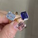 Ruif Jewelry Classic Design 18k Yellow Gold Lab Grown Gemstone Rings Royal Blue Aquamarine and Morganite Pink Sapphire Wedding Bands