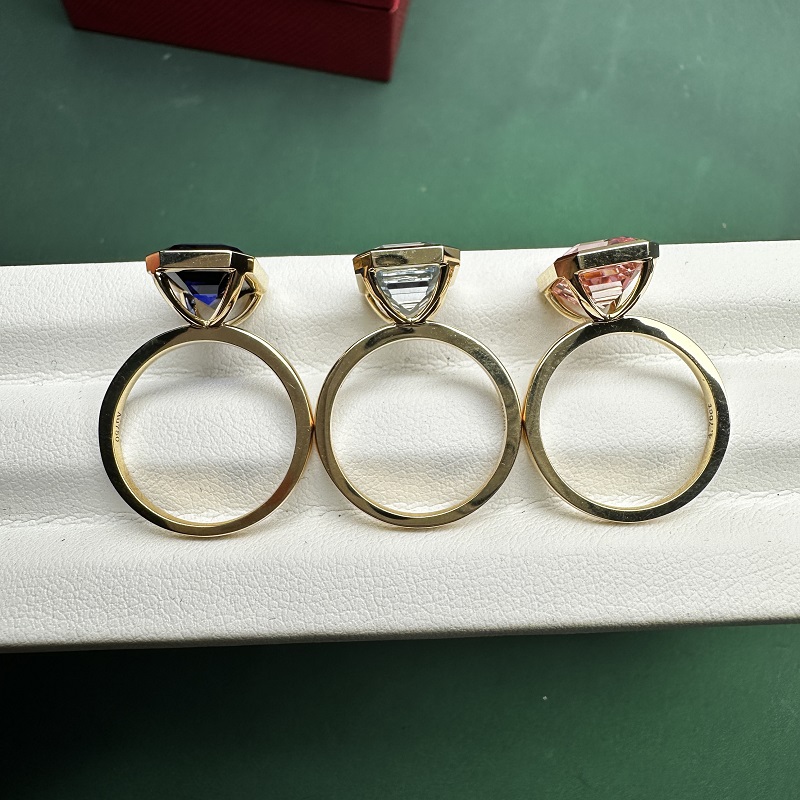 Ruif Jewelry Classic Design 18k Yellow Gold Lab Grown Gemstone Rings Royal Blue Aquamarine and Morganite Pink Sapphire Wedding Bands