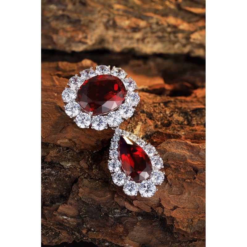 Ruif Jewelry 18K White Gold 21.52ct Lab Ruby Brooch Red Color Cubic Zircon Brooch Fashion Jewelry