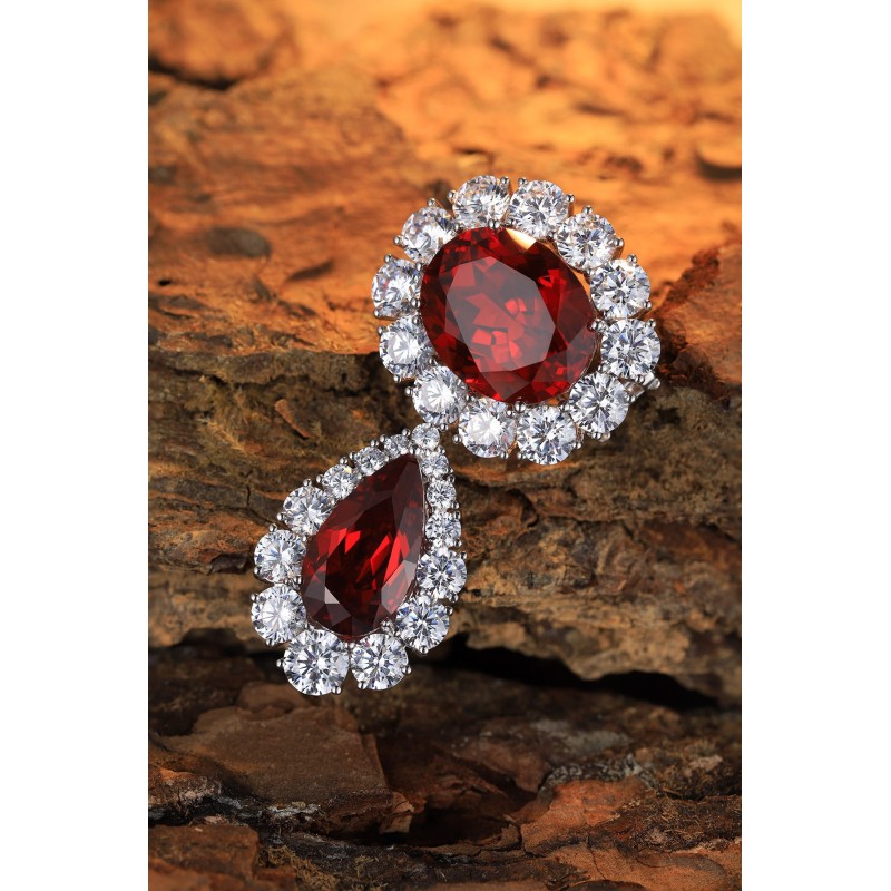 Ruif Jewelry 18K White Gold 21.52ct Lab Ruby Brooch Red Color Cubic Zircon Brooch Fashion Jewelry