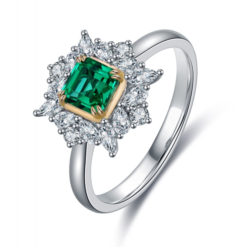 Ruif Jewelry Classic Design 18K White Gold 0.45ct Lab Grown Emerald Ring Gemstone Jewelry