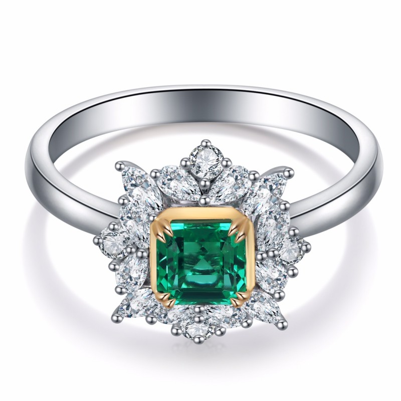 Ruif Jewelry Classic Design 18K White Gold 0.45ct Lab Grown Emerald Ring Gemstone Jewelry