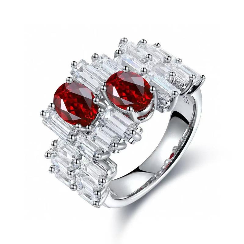 Ruif Jewelry Custom Design 18k White Gold Ring for Women 2.09ct Lab Grown Ruby And D VVS Moissanite Jewelry