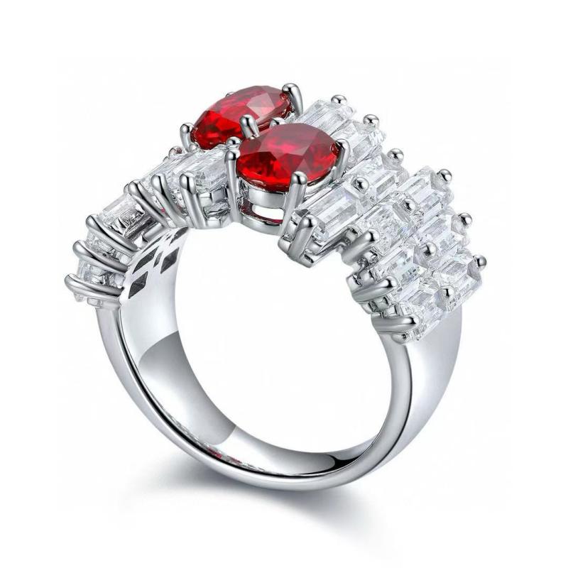 Ruif Jewelry Custom Design 18k White Gold Ring for Women 2.09ct Lab Grown Ruby And D VVS Moissanite Jewelry