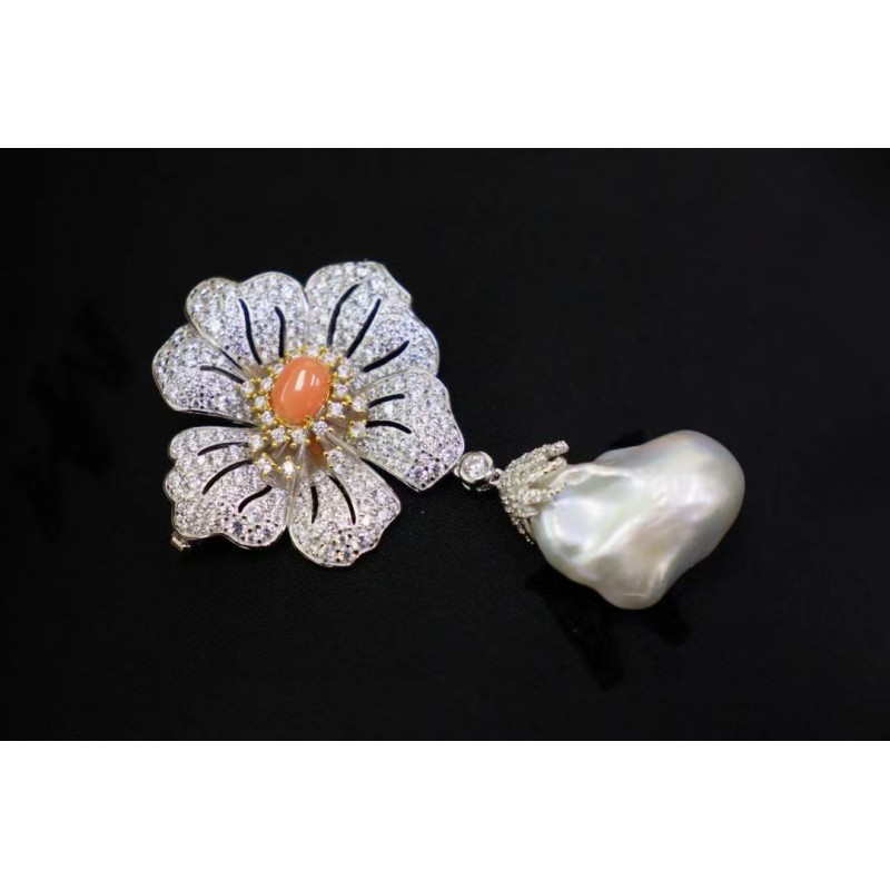 Ruif Jewelry Natural Baroque Pearl Bow Brooch S925 Silver Brooch Women Jewelry Cubic Zircona Gemstone Fashion Jewelry