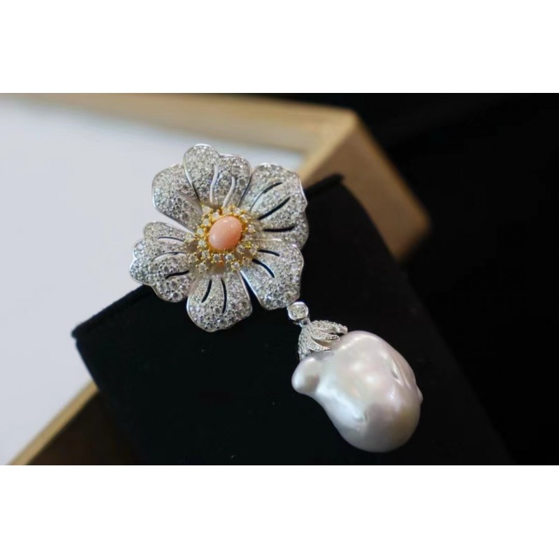 Ruif Jewelry Natural Baroque Pearl Bow Brooch S925 Silver Brooch Women Jewelry Cubic Zircona Gemstone Fashion Jewelry