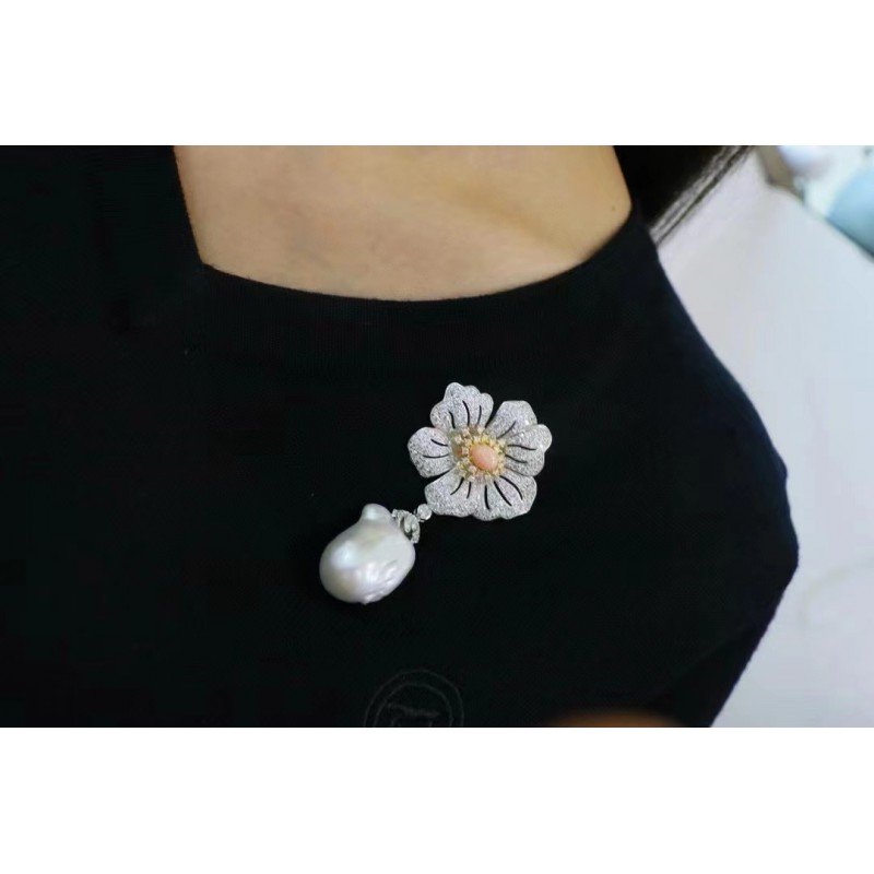 Ruif Jewelry Natural Baroque Pearl Bow Brooch S925 Silver Brooch Women Jewelry Cubic Zircona Gemstone Fashion Jewelry