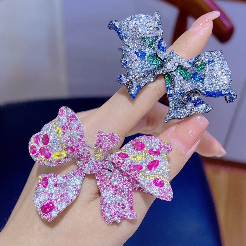 Ruif Jewelry 40x68mm Pink/Blue Butterfly Brooch S925 Silver Brooch Cubic Zircona Gemstone Fashion Jewelry