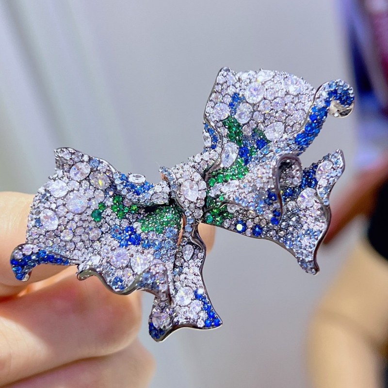 Ruif Jewelry 40x68mm Pink/Blue Butterfly Brooch S925 Silver Brooch Cubic Zircona Gemstone Fashion Jewelry