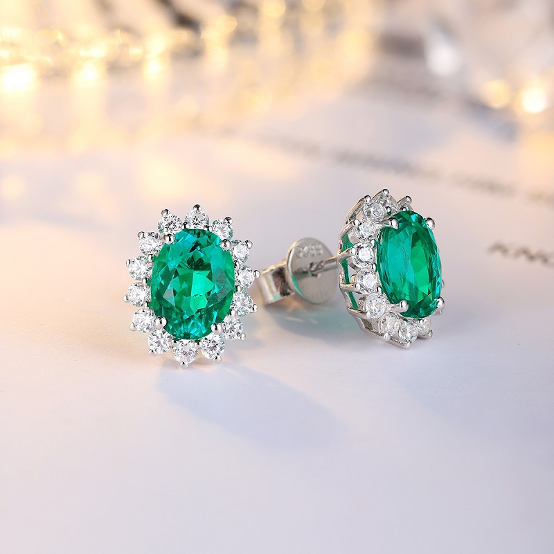 Ruif Jewelry New Arrival 2.2ct Lab Grown Emerald Earring Studs S925 Silver Jewelry Earrings for Women