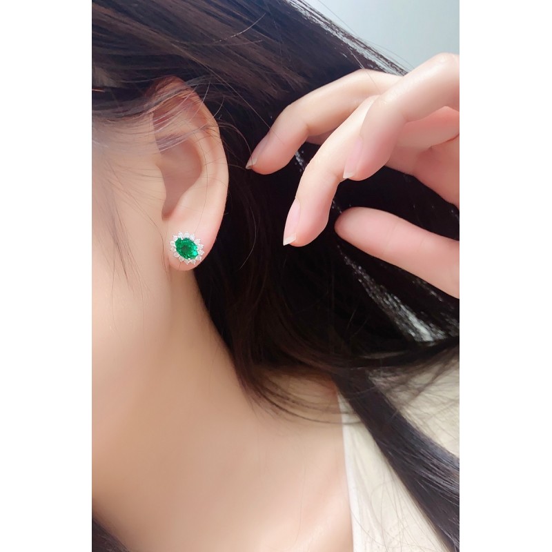 Ruif Jewelry New Arrival 2.2ct Lab Grown Emerald Earring Studs S925 Silver Jewelry Earrings for Women