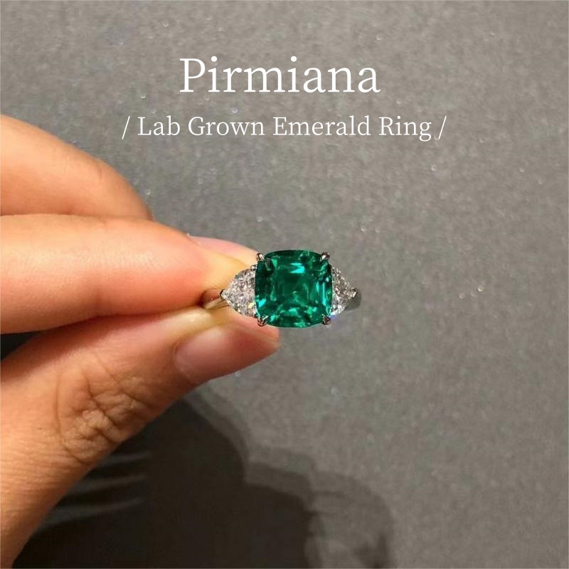 Ruif Jewelry Customized PT950 3.24ct Lab Grown Emerald Ring With DEF Lab Grown Diamond Band Jewelry for Women