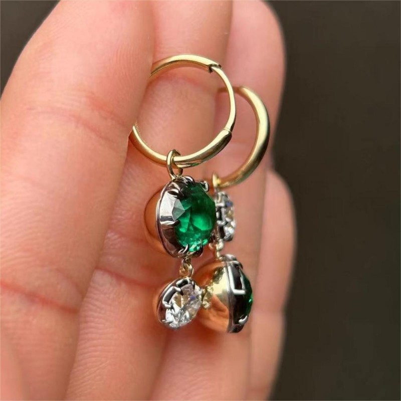 Ruif Jewelry New Fashion 14k Yellow and Black Gold 3.6ct Lab Grown Emerald Earrings for Women Party Gifts