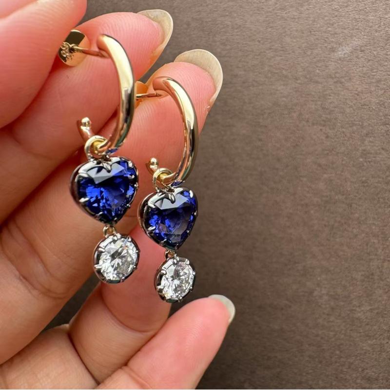 Ruif Jewelry Customized 14k Yellow Gold 3ct Lab Grown Sapphire Earrings for Women Party Gift