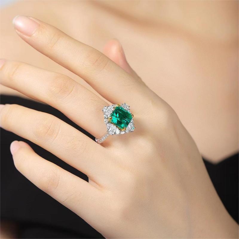 Ruif Jewelry New 18k White Gold 4.09ct Lad Grown Emerald Ring High Fine Jewelry for Women Party Gift