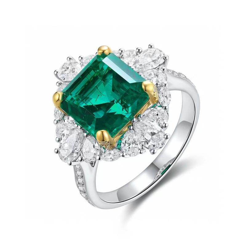 Ruif Jewelry New 18k White Gold 4.09ct Lad Grown Emerald Ring High Fine Jewelry for Women Party Gift