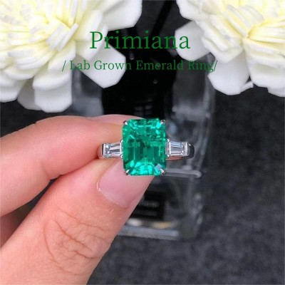 Ruif Jewelry Customized PT950 4.1ct Lab Grown Emerald Ring With DEF Lab Grown Diamond Band Jewelry for Women