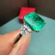 Ruif Jewelry Classic Three Stones Ring 18K White Gold 4.5ct Lab Grown Emerald Engagementring for Women