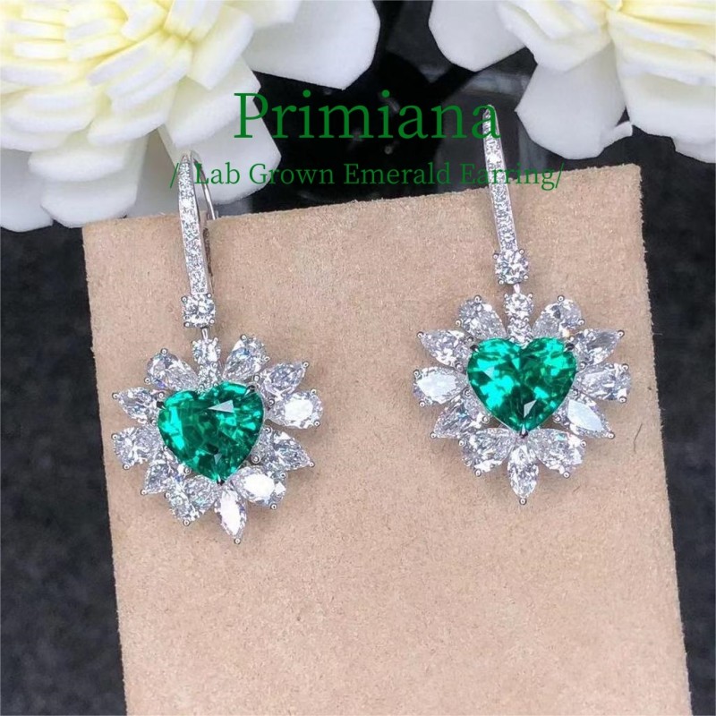 Ruif Jewelry Customized PT950 5.48ct Lab Grown Emerald Earring With DEF Lab Grown Diamond Jewelry for Women