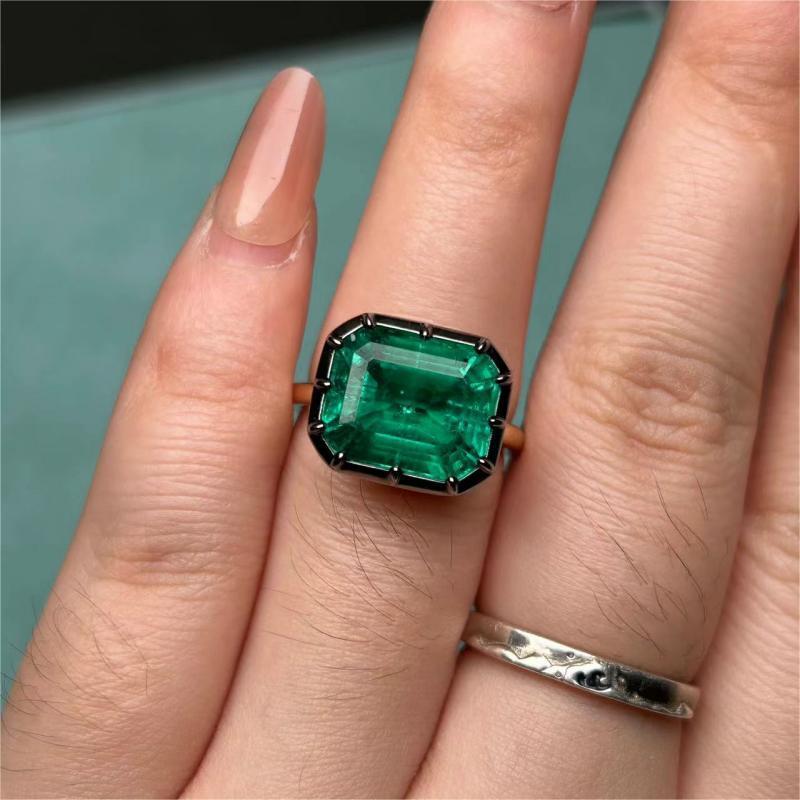 Ruif Jewelry Classic Ring 14K Yellow Gold 5.77ct Lab Grown Emerald Engagementring for Women