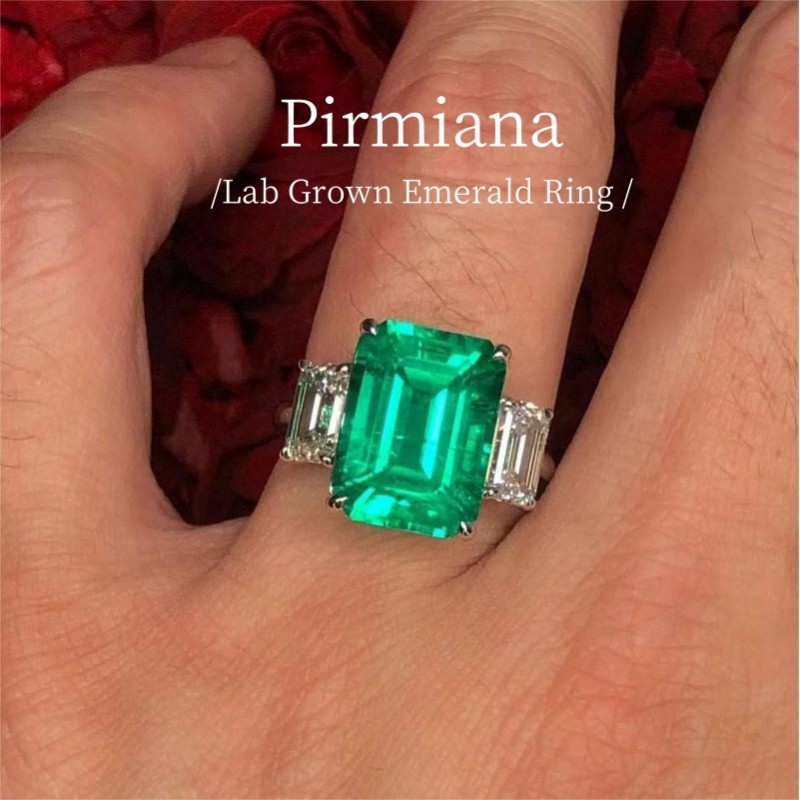 Ruif Jewelry Customized PT950 7.065ct Lab Grown Emerald Ring With DEF Lab Grown Diamond Band Jewelry for Women