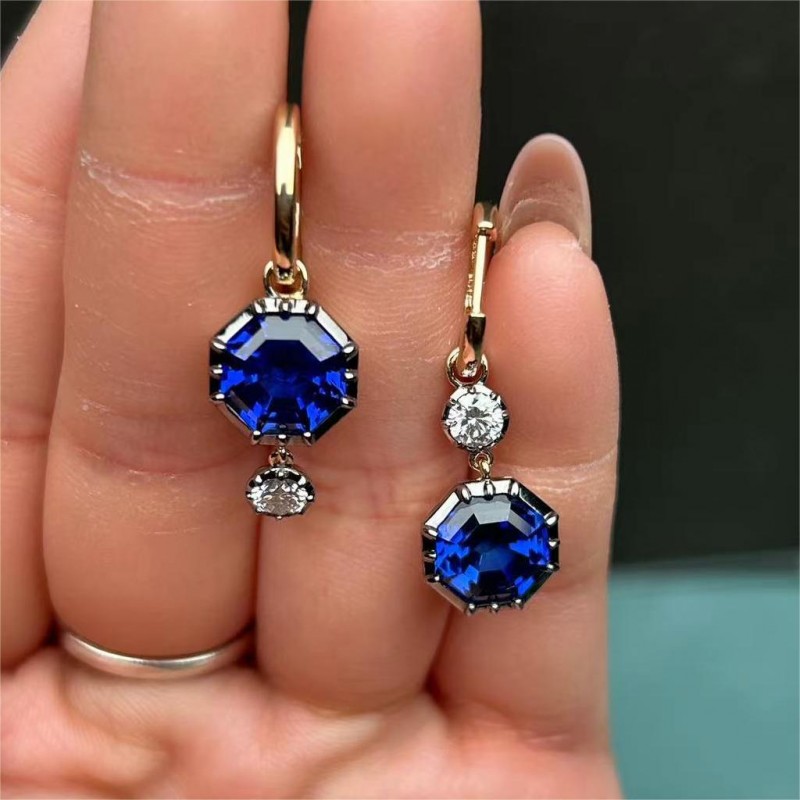 Ruif Jewelry New Fashion 18k Gold 7.34ct Main Stone Lab Grown Sapphire Earrings Jewelry for Women Party Gifts