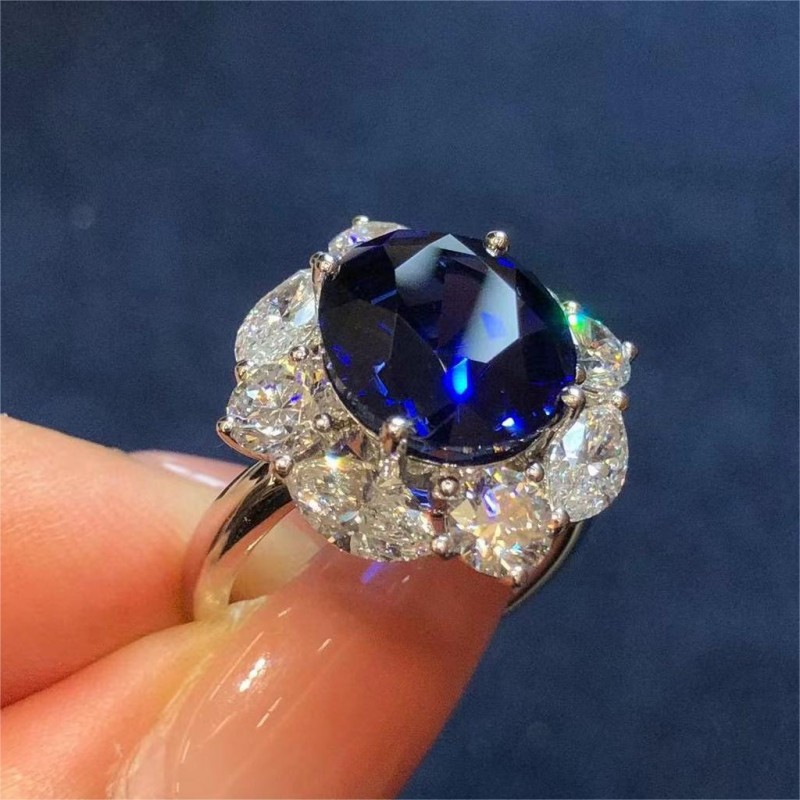 Ruif Jewelry Custom Design PT950 Ring for Women 7.98ct Lab Grown Sapphire And DEF CVD Diamond Jewelry