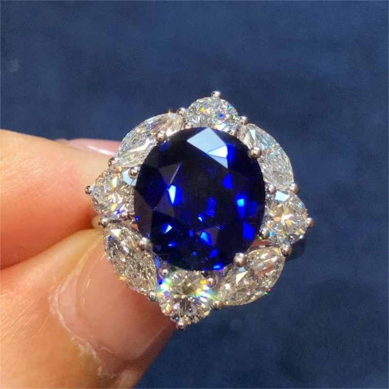 Ruif Jewelry Custom Design PT950 Ring for Women 7.98ct Lab Grown Sapphire And DEF CVD Diamond Jewelry