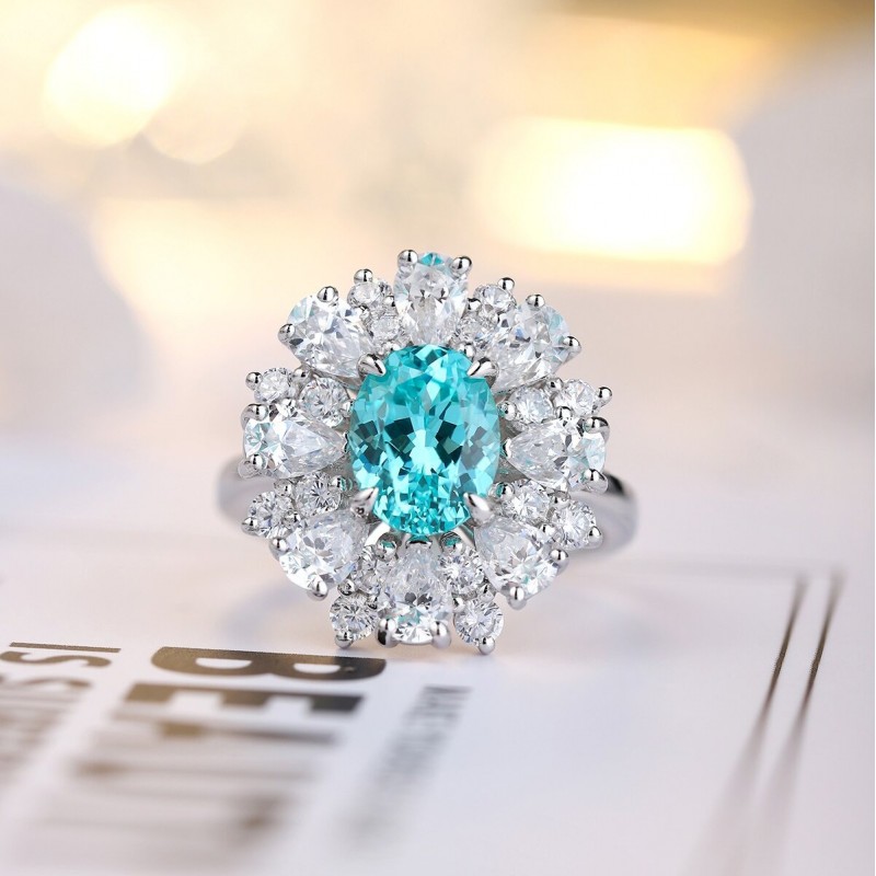 Ruif Jewelry Classic Design S925 Silver 3.175ct Lab Paraiba Ring Wedding Bands