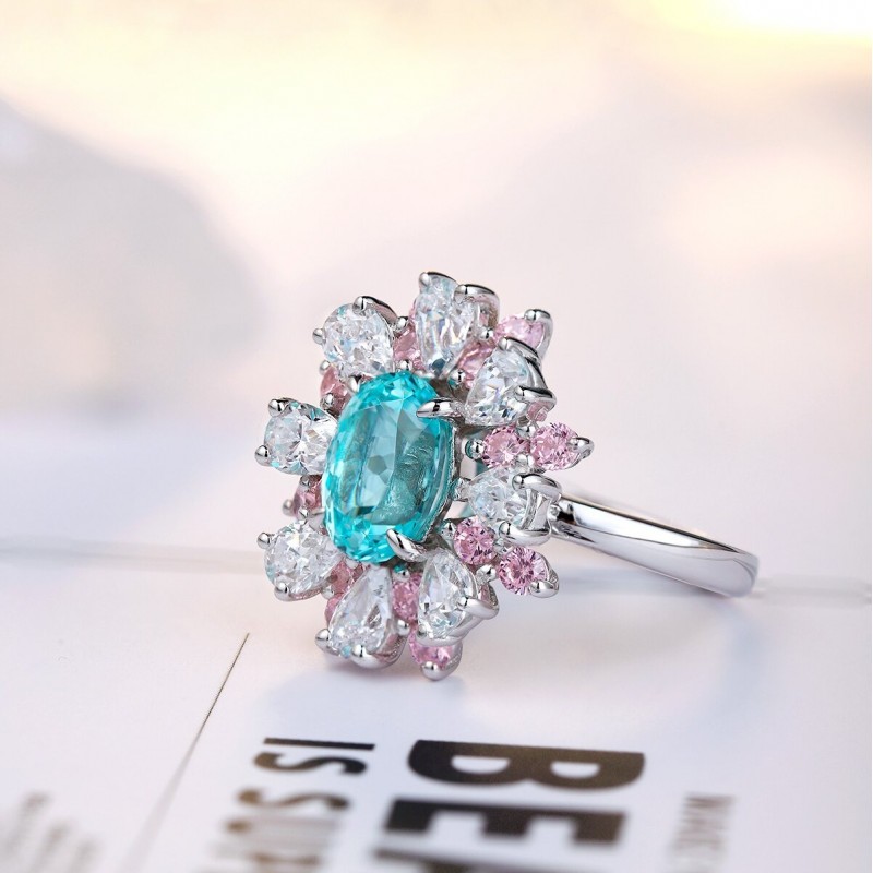 Ruif Jewelry Classic Design S925 Silver 3.175ct Lab Paraiba Ring Wedding Bands Gems Jewelry