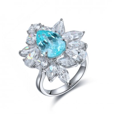 Ruif Jewelry Classic Design S925 Silver 5.33ct Lab Paraiba Ring Wedding Bands